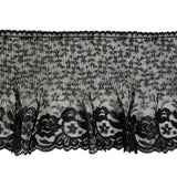 Black Floral Pleated and Ruffled Lace Trim with Scalloped Edge - 5.5"