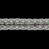 Festival Bloom, Spring Bouquet and Black Embroidered Roses on Whisper White Lace Trim - 0.875"