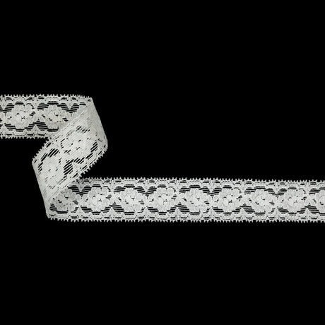 White Floral Stretch Lace Trim - 1.25"