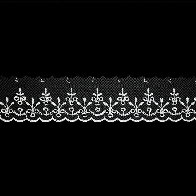 White Embroidered Eyelet Lace Trim - 1.75"