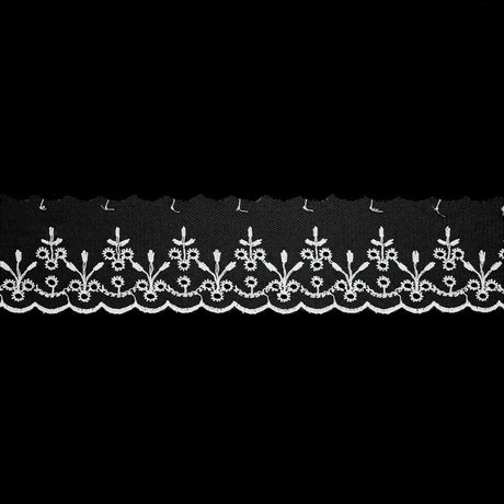 White Embroidered Eyelet Lace Trim - 1.75"