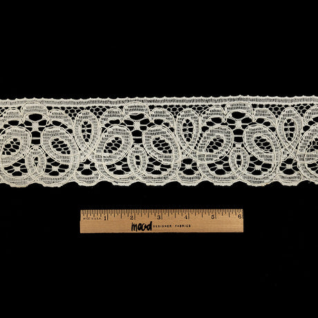 White Leaf-Like Loops Corded Lace Trim - 3.25"