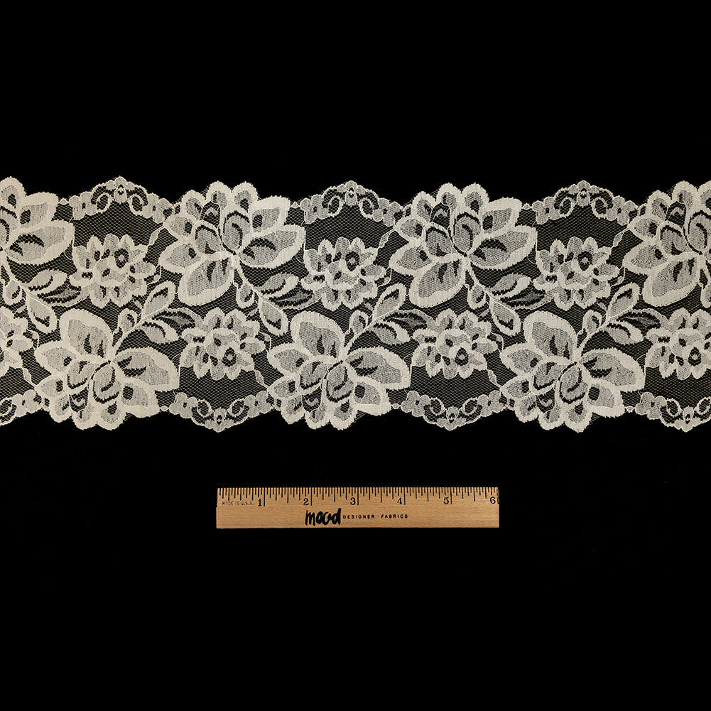 White Floral Lace Trim with Finished Edges - 5.5"