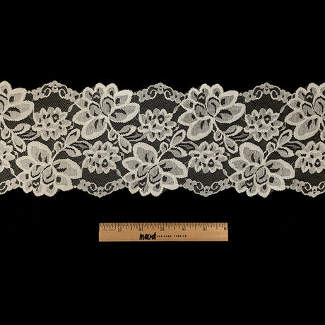White Floral Lace Trim with Finished Edges - 5.5"
