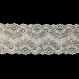 White and Iridescent Beaded and Sequined Floral Stretch Lace Trim - 6"