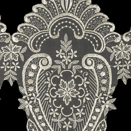 White Paisley and Floral Oversized Embroidered Organza Lace Trim - 14"