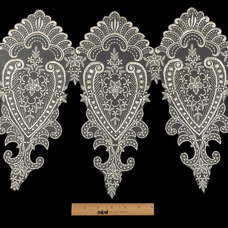 White Paisley and Floral Oversized Embroidered Organza Lace Trim - 14"