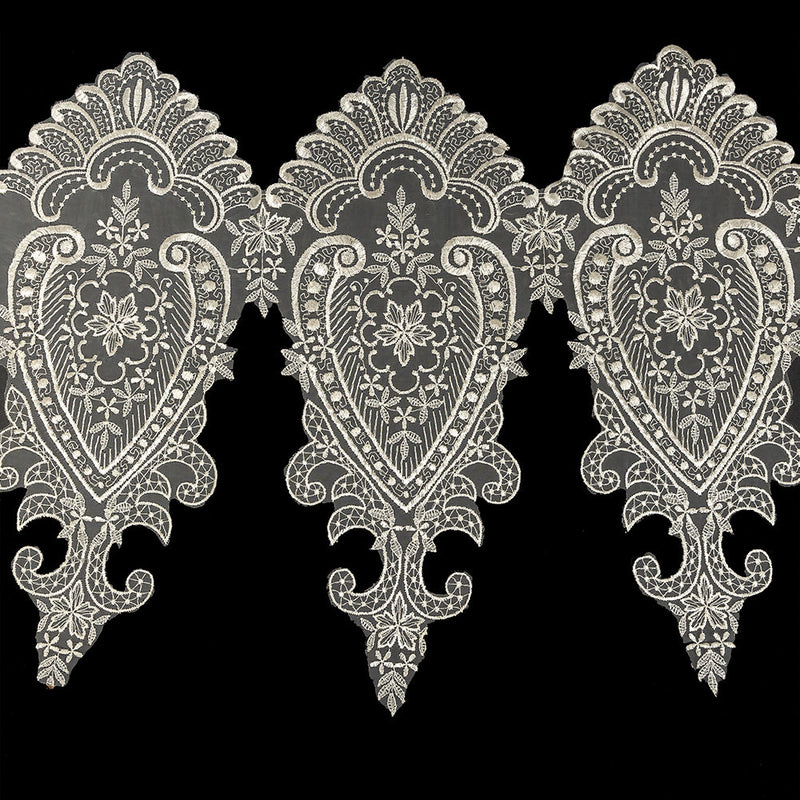 White Paisley and Floral Oversized Embroidered Organza Lace Trim - 14"