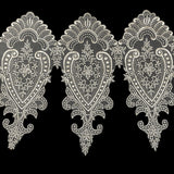 White Paisley and Floral Oversized Embroidered Organza Lace Trim - 14"