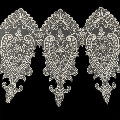 White Paisley and Floral Oversized Embroidered Organza Lace Trim - 14"