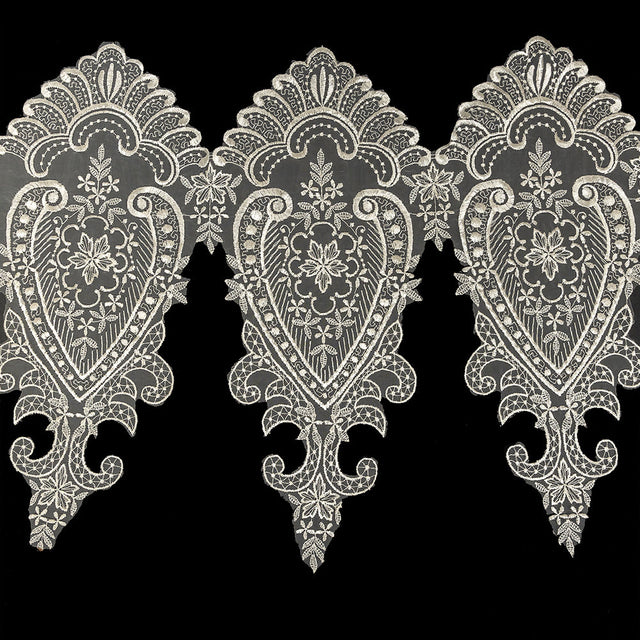 White Paisley and Floral Oversized Embroidered Organza Lace Trim - 14"