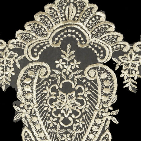 Ivory Paisley and Floral Oversized Embroidered Organza Lace Trim - 14"