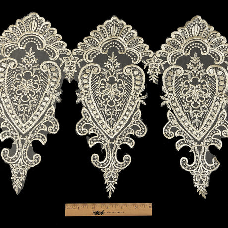 Ivory Paisley and Floral Oversized Embroidered Organza Lace Trim - 14"
