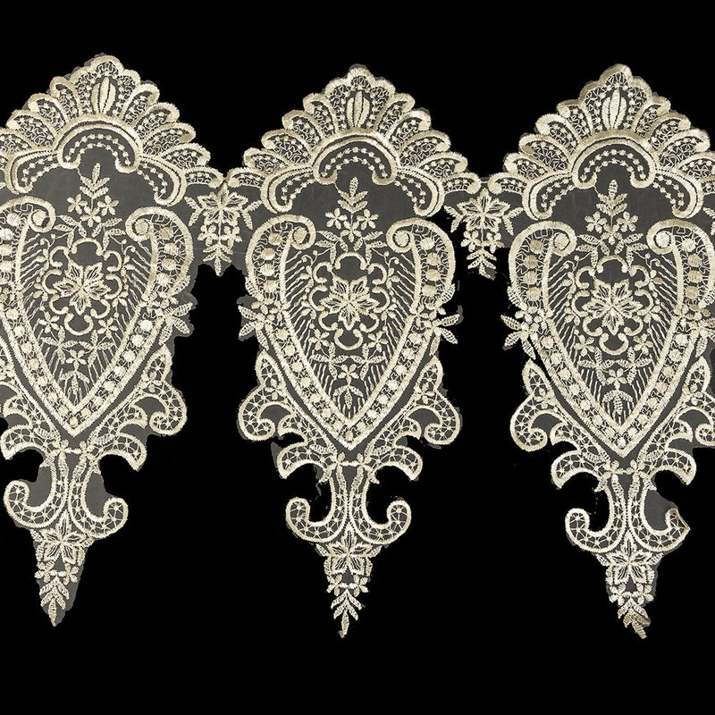 Ivory Paisley and Floral Oversized Embroidered Organza Lace Trim - 14"