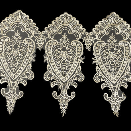 Ivory Paisley and Floral Oversized Embroidered Organza Lace Trim - 14"