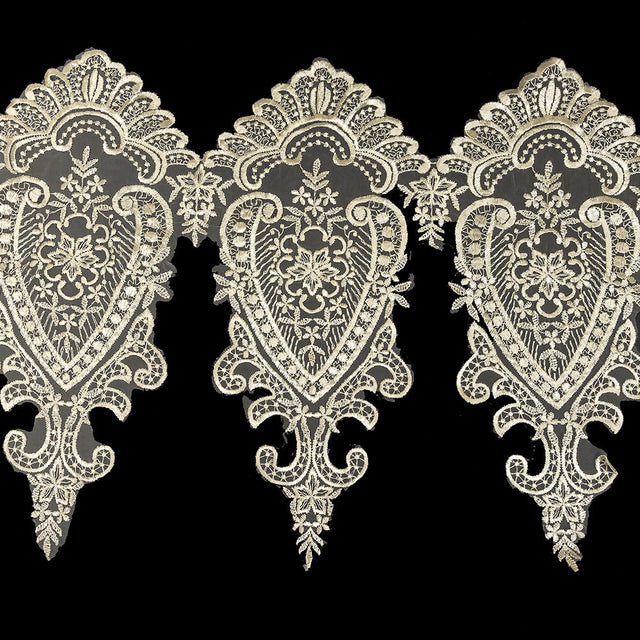 Ivory Paisley and Floral Oversized Embroidered Organza Lace Trim - 14"
