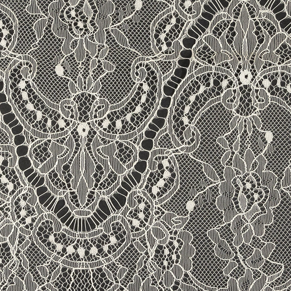 White Alyssum Floral and Paisley Chantilly Lace Trim - 12" x 3yd