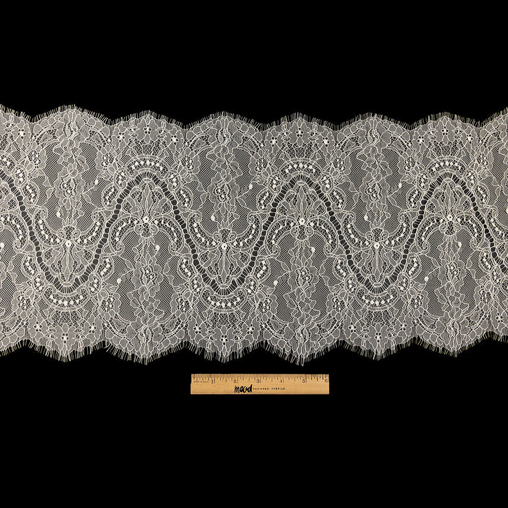 White Alyssum Floral and Paisley Chantilly Lace Trim - 12" x 3yd