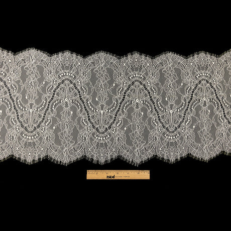 White Alyssum Floral and Paisley Chantilly Lace Trim - 12" x 3yd