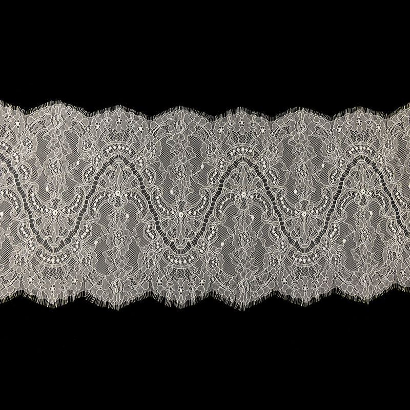 White Alyssum Floral and Paisley Chantilly Lace Trim - 12" x 3yd