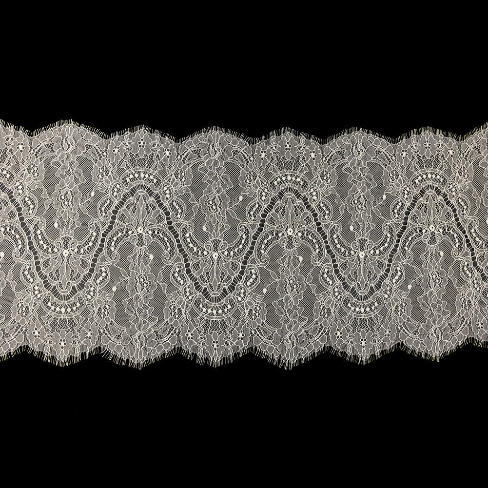 White Alyssum Floral and Paisley Chantilly Lace Trim - 12" x 3yd