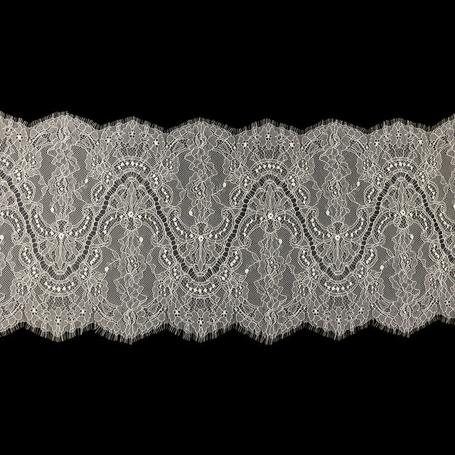 White Alyssum Floral and Paisley Chantilly Lace Trim - 12" x 3yd