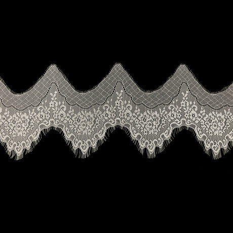 White Alyssum Floral Zig Zag Chantilly Lace Trim with Eyelash Fringe - 8.5" x 3yd