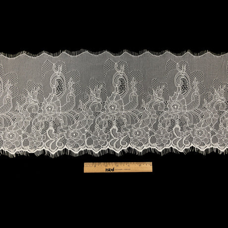 Blanc de Blanc Floral Chantilly Lace Trim with Eyelash Fringe - 10" x 3yd