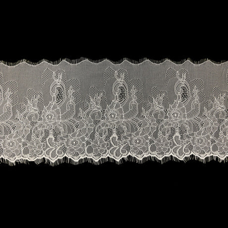 Blanc de Blanc Floral Chantilly Lace Trim with Eyelash Fringe - 10" x 3yd