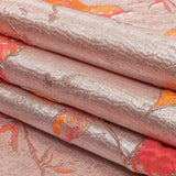 Neon Pink, Neon Orange and Metallic Silver Roses Luxury Brocade