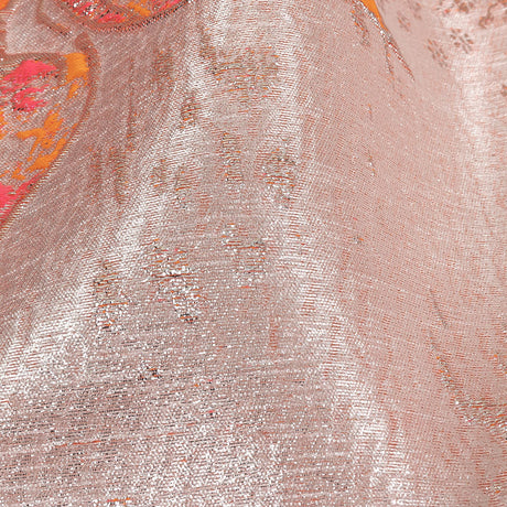 Neon Pink, Neon Orange and Metallic Silver Roses Luxury Brocade