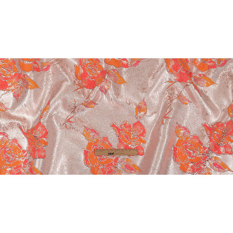 Neon Pink, Neon Orange and Metallic Silver Roses Luxury Brocade