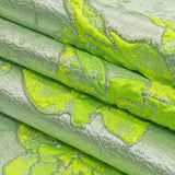 Neon Green, Neon Yellow and Metallic Silver Roses Luxury Brocade