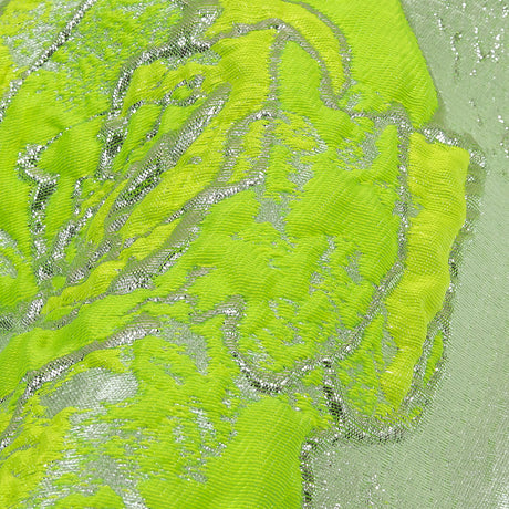 Neon Green, Neon Yellow and Metallic Silver Roses Luxury Brocade