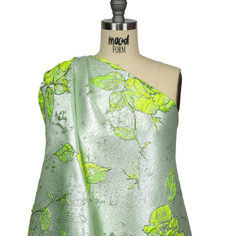 Neon Green, Neon Yellow and Metallic Silver Roses Luxury Brocade