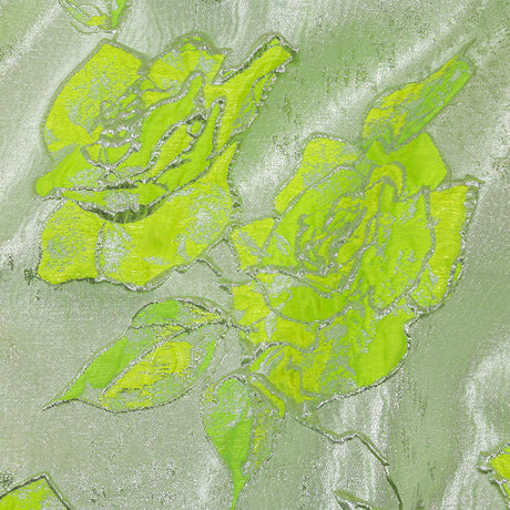 Neon Green, Neon Yellow and Metallic Silver Roses Luxury Brocade