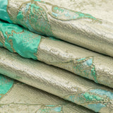Bright Antigua Sand, Mint and Metallic Silver Roses Luxury Brocade
