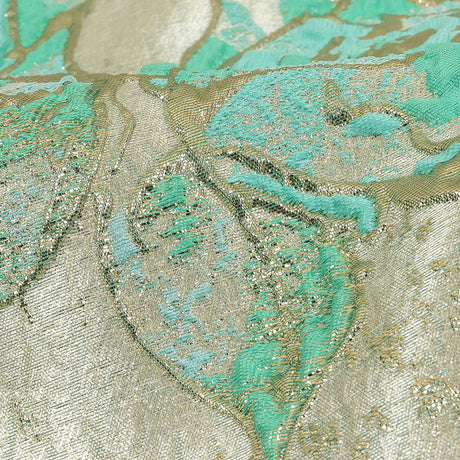 Bright Antigua Sand, Mint and Metallic Silver Roses Luxury Brocade
