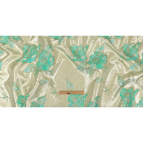 Bright Antigua Sand, Mint and Metallic Silver Roses Luxury Brocade