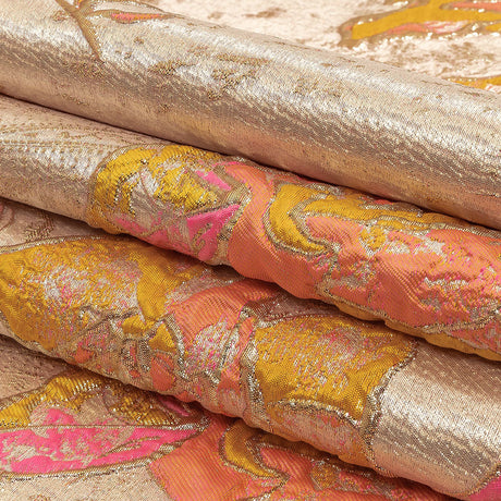 Spicy Mustard, Hot Pink and Metallic Silver Roses Luxury Brocade