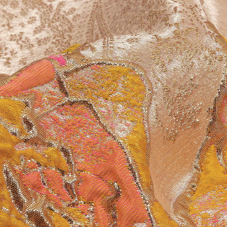 Spicy Mustard, Hot Pink and Metallic Silver Roses Luxury Brocade