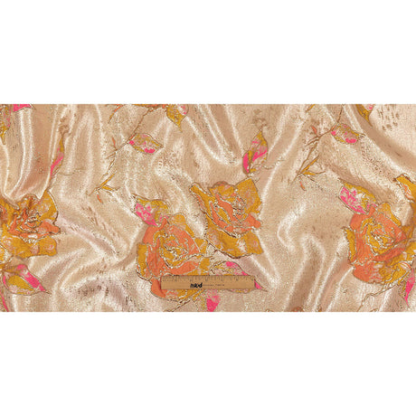 Spicy Mustard, Hot Pink and Metallic Silver Roses Luxury Brocade