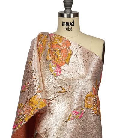 Spicy Mustard, Hot Pink and Metallic Silver Roses Luxury Brocade