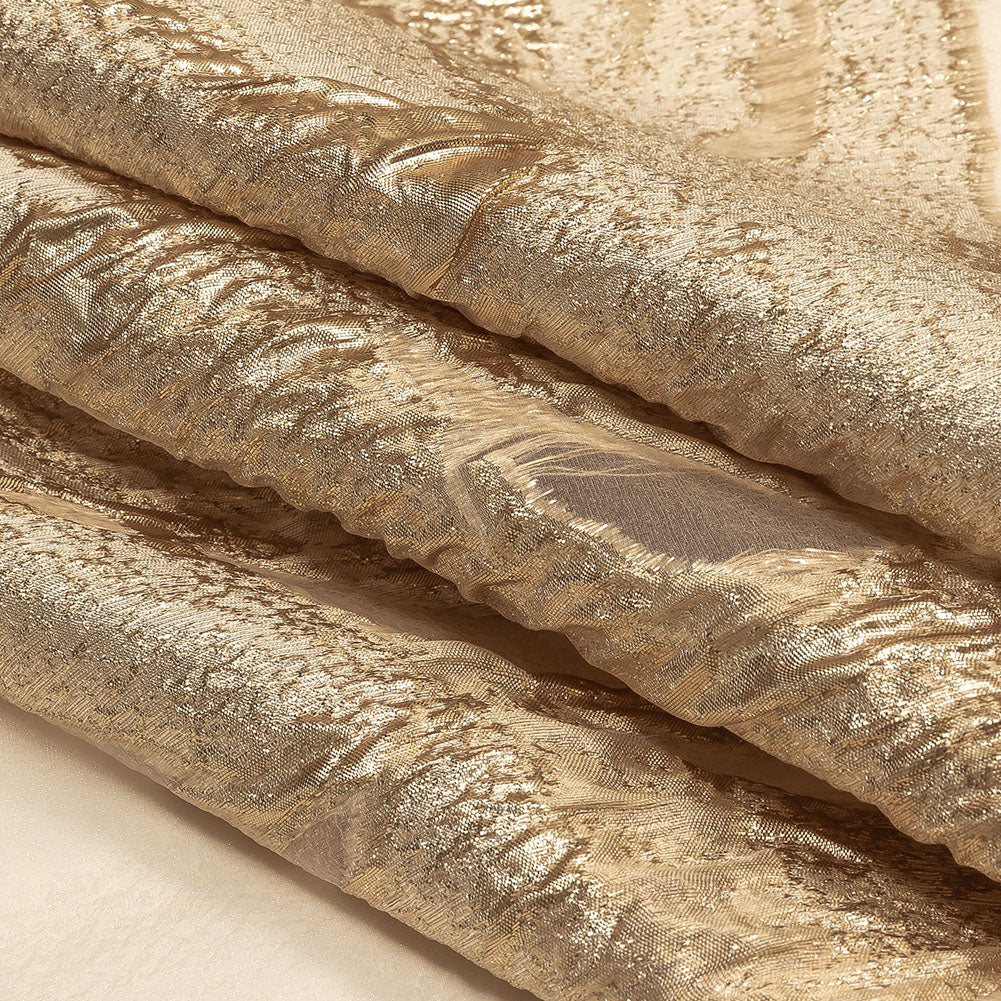 Metallic Gold and Beige Marbled Veins Luxury Burnout Brocade Panel