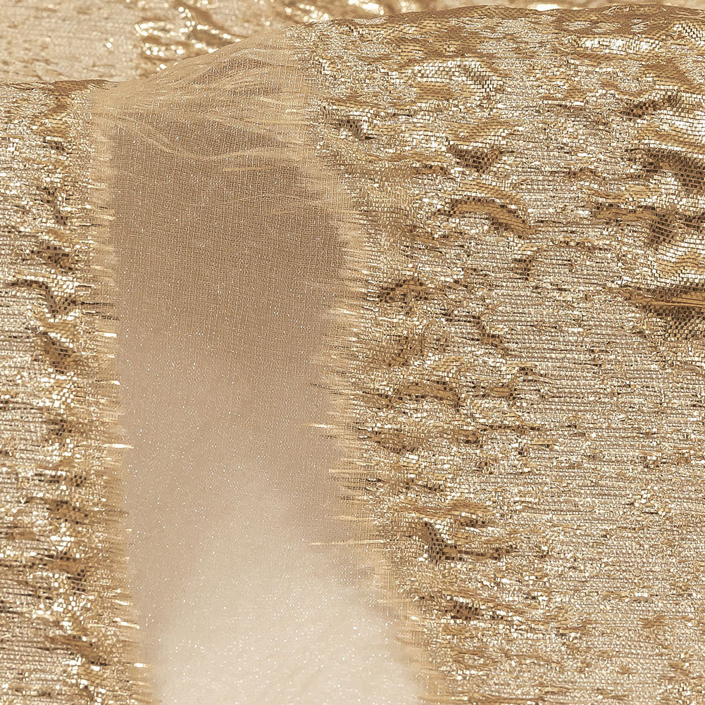 Metallic Gold and Beige Marbled Veins Luxury Burnout Brocade Panel