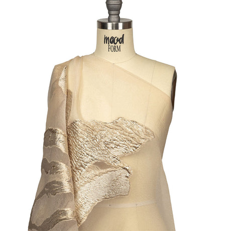 Metallic Gold and Beige Marbled Veins Luxury Burnout Brocade Panel