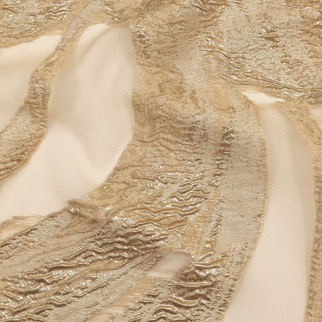 Metallic Gold and Beige Marbled Veins Luxury Burnout Brocade Panel