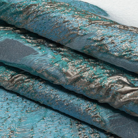 Metallic Blue and Silver Marbled Veins Luxury Burnout Brocade