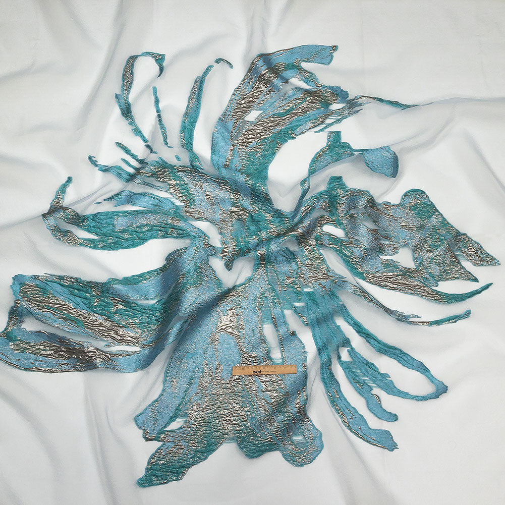 Metallic Blue and Silver Marbled Veins Luxury Burnout Brocade