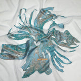 Metallic Blue and Silver Marbled Veins Luxury Burnout Brocade